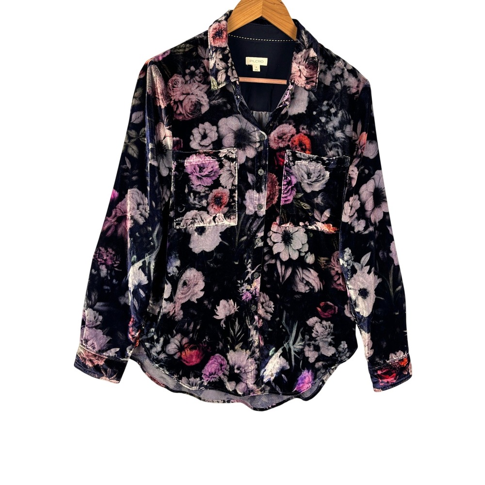 Anthropologie Pilcro Pilcro Long Sleeve Velvet Floral Button Shirt S Whimsigoth